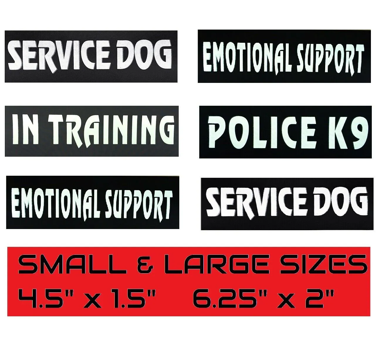 Pair Of SERVICE DOG • EMOTIONAL Velcro Patches Reflective Tag Harness Vest