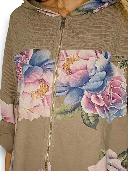 PATCHWORK HOODIE LINEN OMBRE PEONY MOCHA
