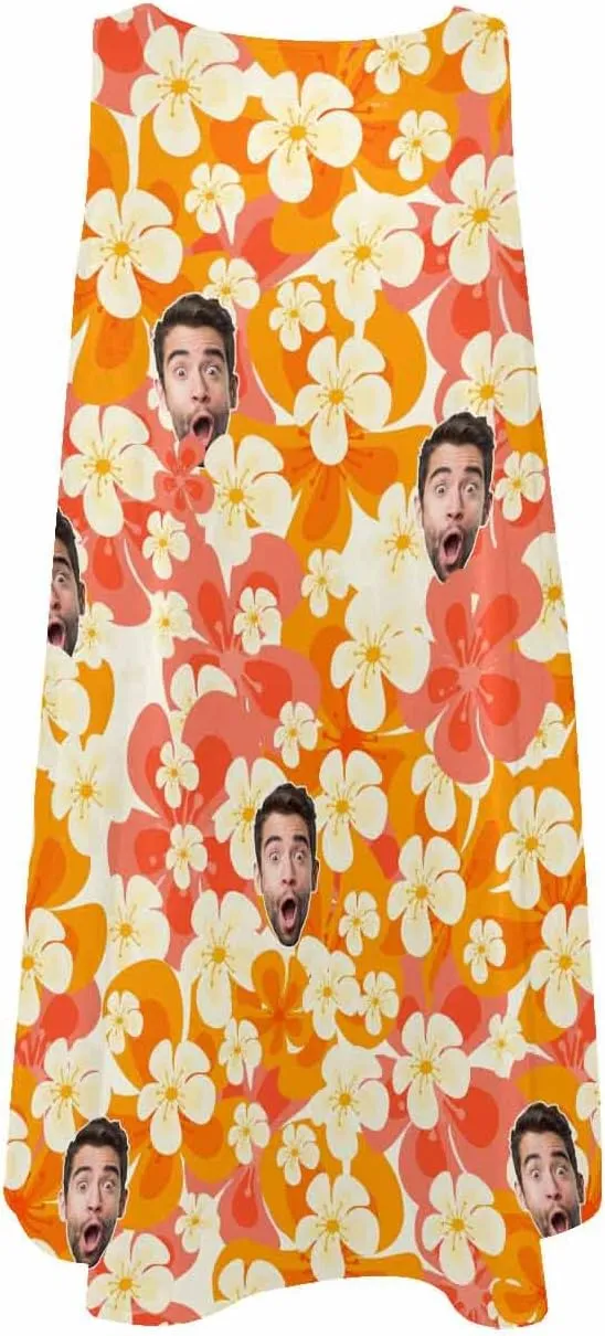 Personalized Women Summer Dresses Custom Faces Funny Sundress Hawaiian Dress Casual Beach Swing Dress with Pockets
