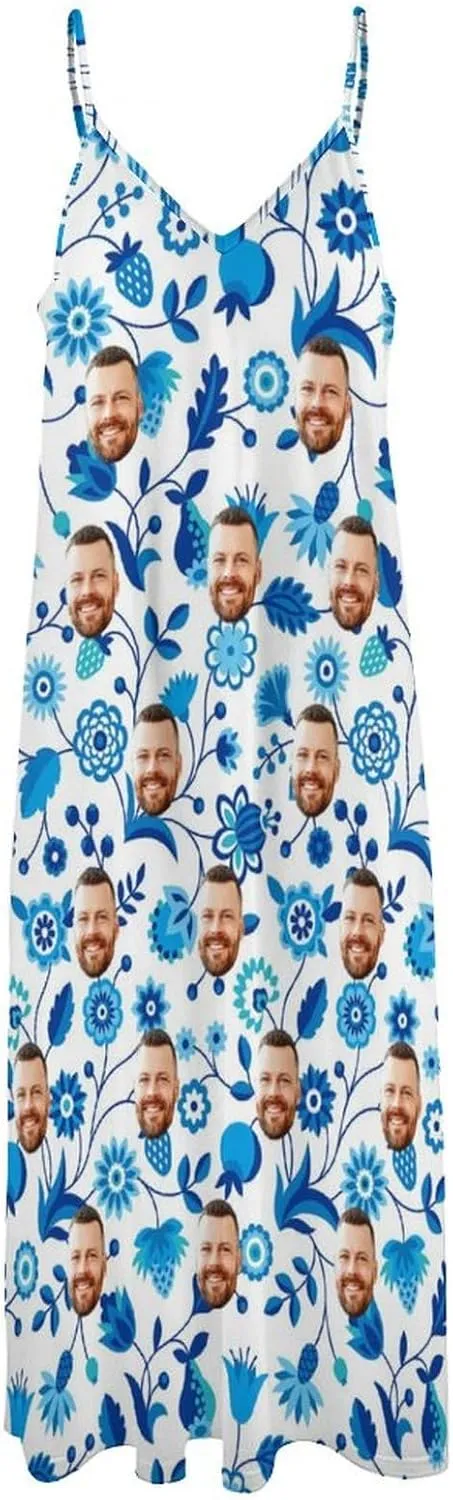 Personalized Women Summer Dresses Custom Faces Funny Sundress Hawaiian Dress Casual Beach Swing Dress with Pockets