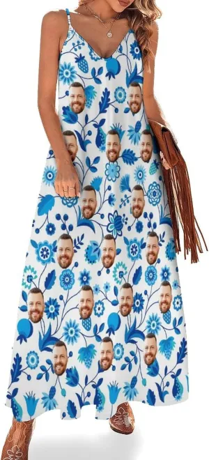 Personalized Women Summer Dresses Custom Faces Funny Sundress Hawaiian Dress Casual Beach Swing Dress with Pockets