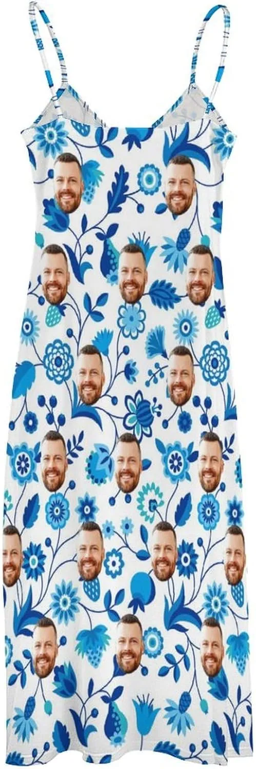 Personalized Women Summer Dresses Custom Faces Funny Sundress Hawaiian Dress Casual Beach Swing Dress with Pockets
