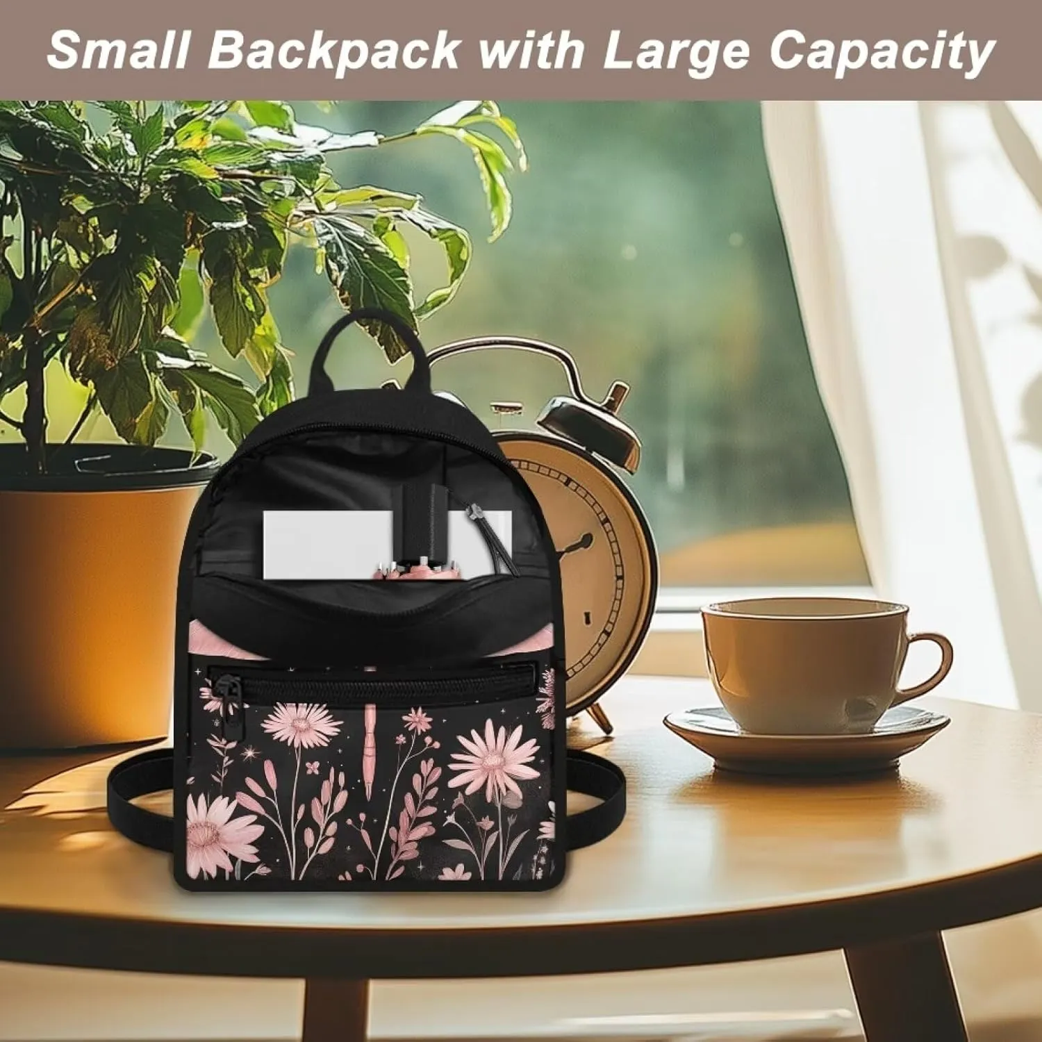 Pink Dragonfly Backpack Purse for Women Moon Portable Mini Backpack for Travel Gym Hiking Pinnk Floral Waterproof Mini Diaper Bag for Outdoor with Multiple Pockets