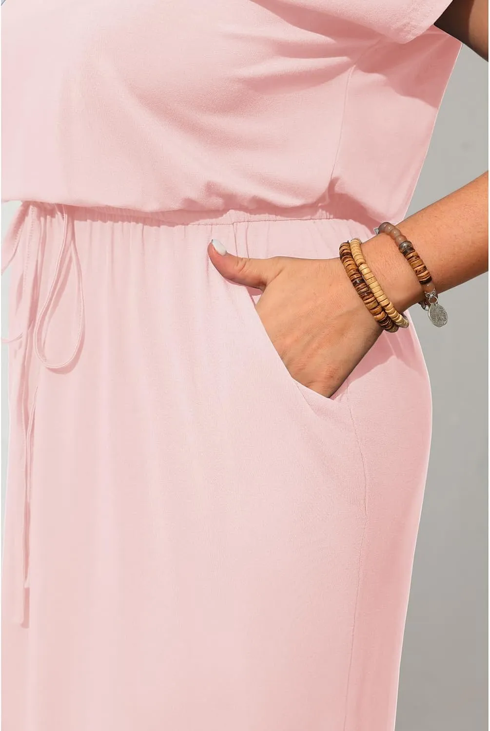 Pinup Fashion Women Plus Size Summer Dresses - Casual Work T Shirt V Neck Midi Dress with Pockets