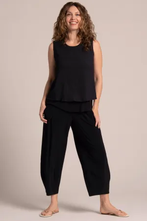 Popcorn Waffle Sleeveless Double Layer Shell | Black