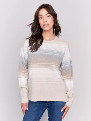 Printed Sweater With Side Buttons - Stripes