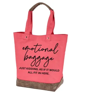 "Emotional baggage" quality canvas cotton funny, shopping, travel, gift cute reusable womens all occasion tote bag (One Size, Paradise pink)