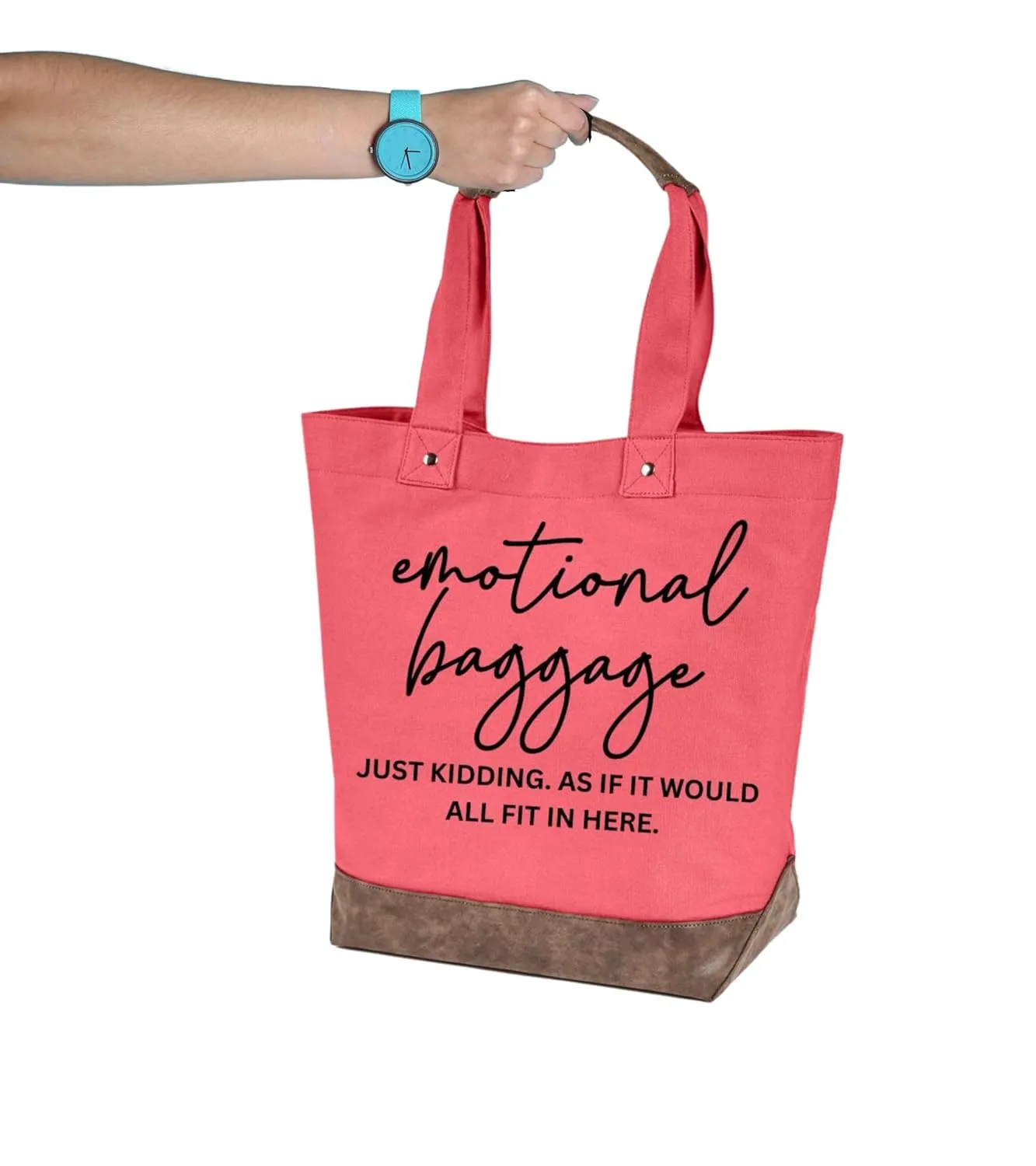 "Emotional baggage" quality canvas cotton funny, shopping, travel, gift cute reusable womens all occasion tote bag (One Size, Paradise pink)