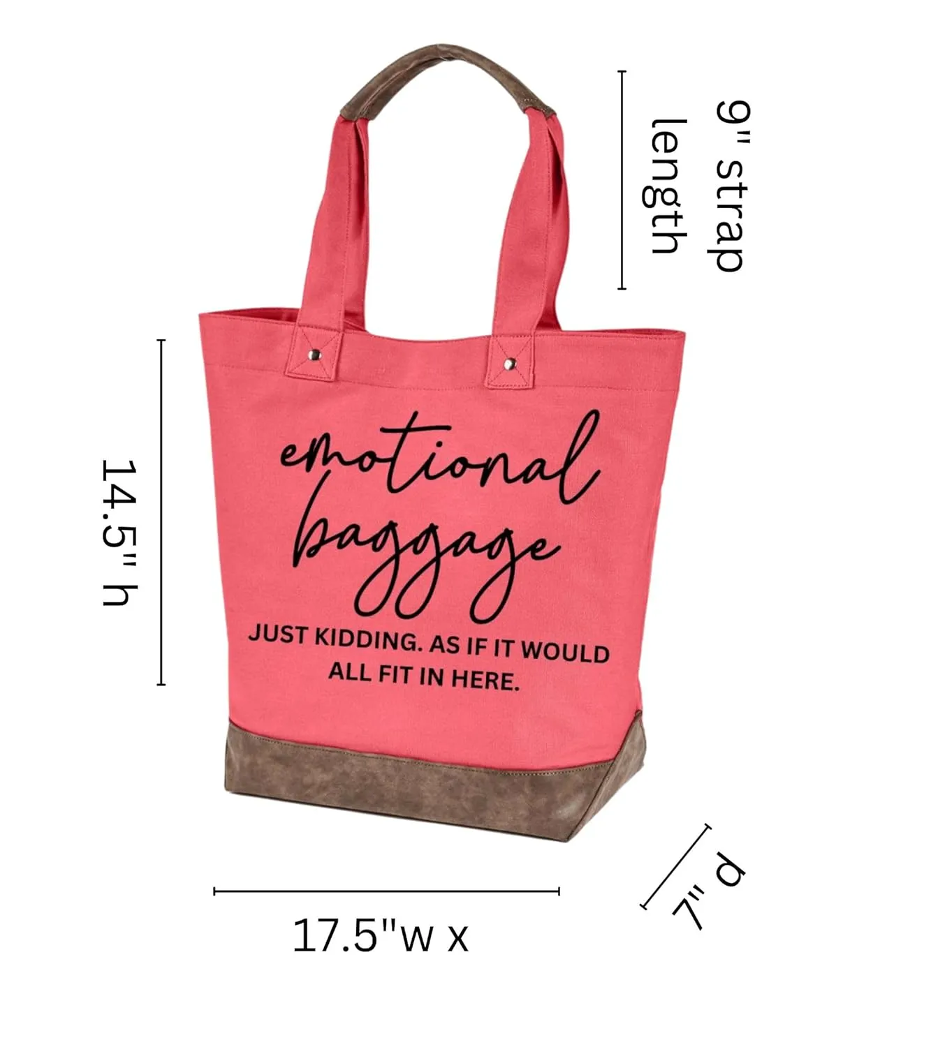 "Emotional baggage" quality canvas cotton funny, shopping, travel, gift cute reusable womens all occasion tote bag (One Size, Paradise pink)