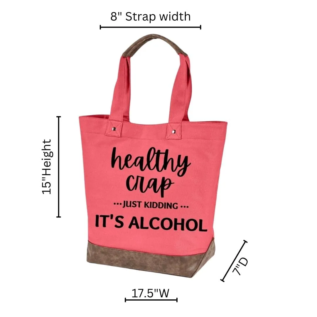 "Healthy crap" quality canvas cotton funny, shopping, travel, gift cute reusable womens all occasion tote bag (One Size, Paradise pink)
