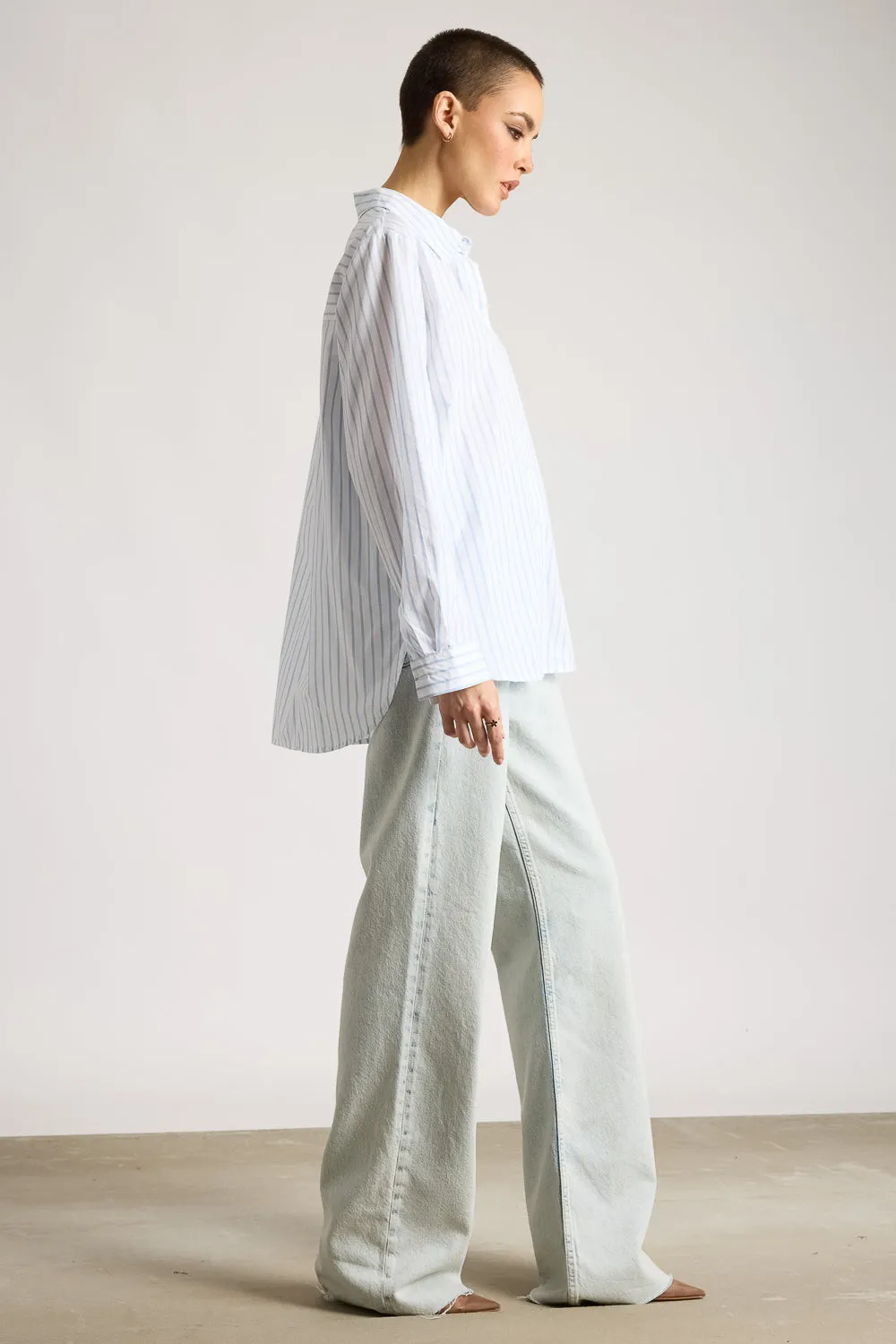 Relaxed Fit Cotton Women's White Shirt With Blue Stripes