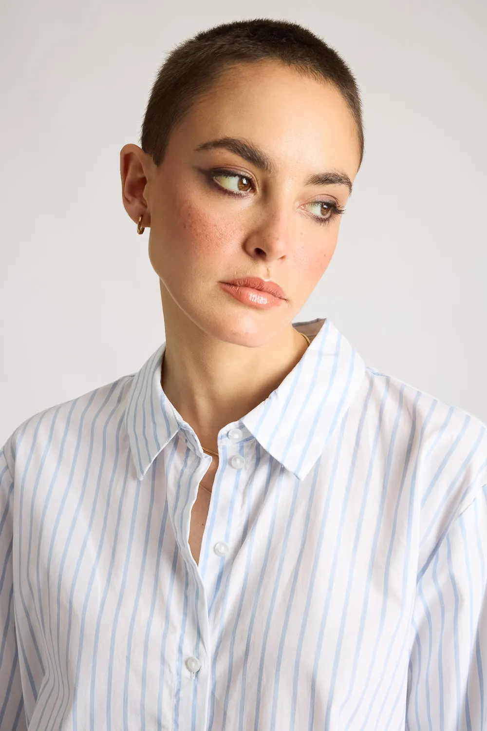 Relaxed Fit Cotton Women's White Shirt With Blue Stripes