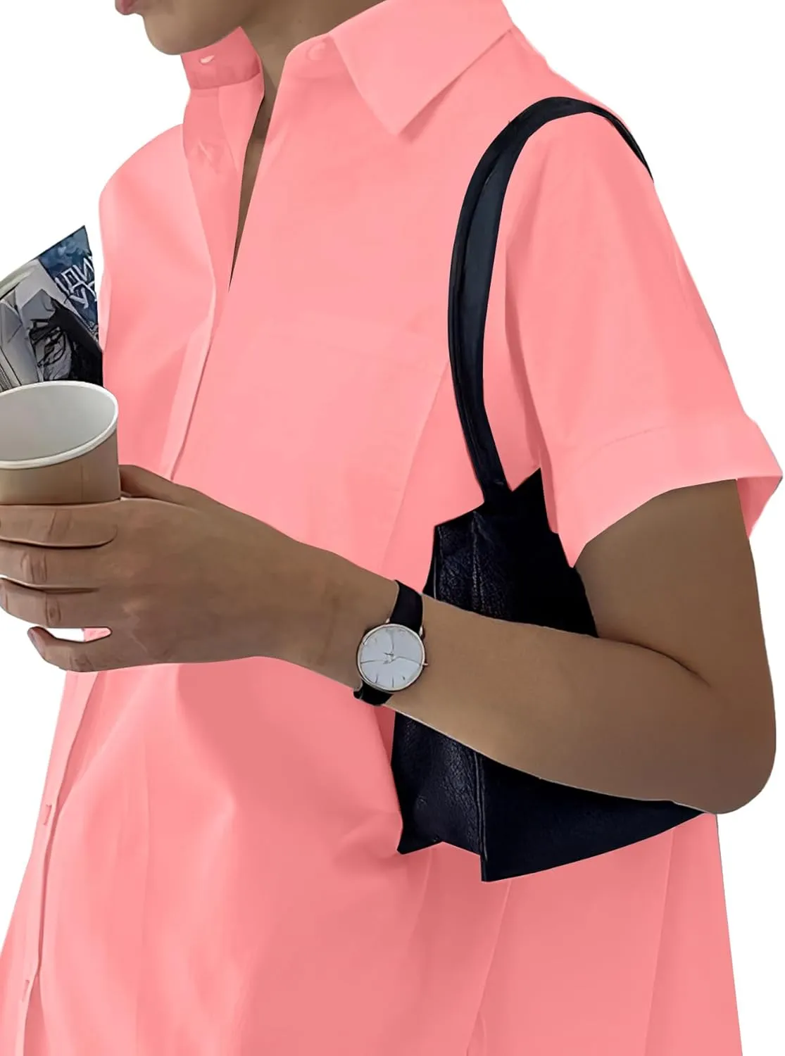 Rooscier Women's Casual Shirt Dress Collar V Neck Button Down Short Sleeve Loose Mini Dresses