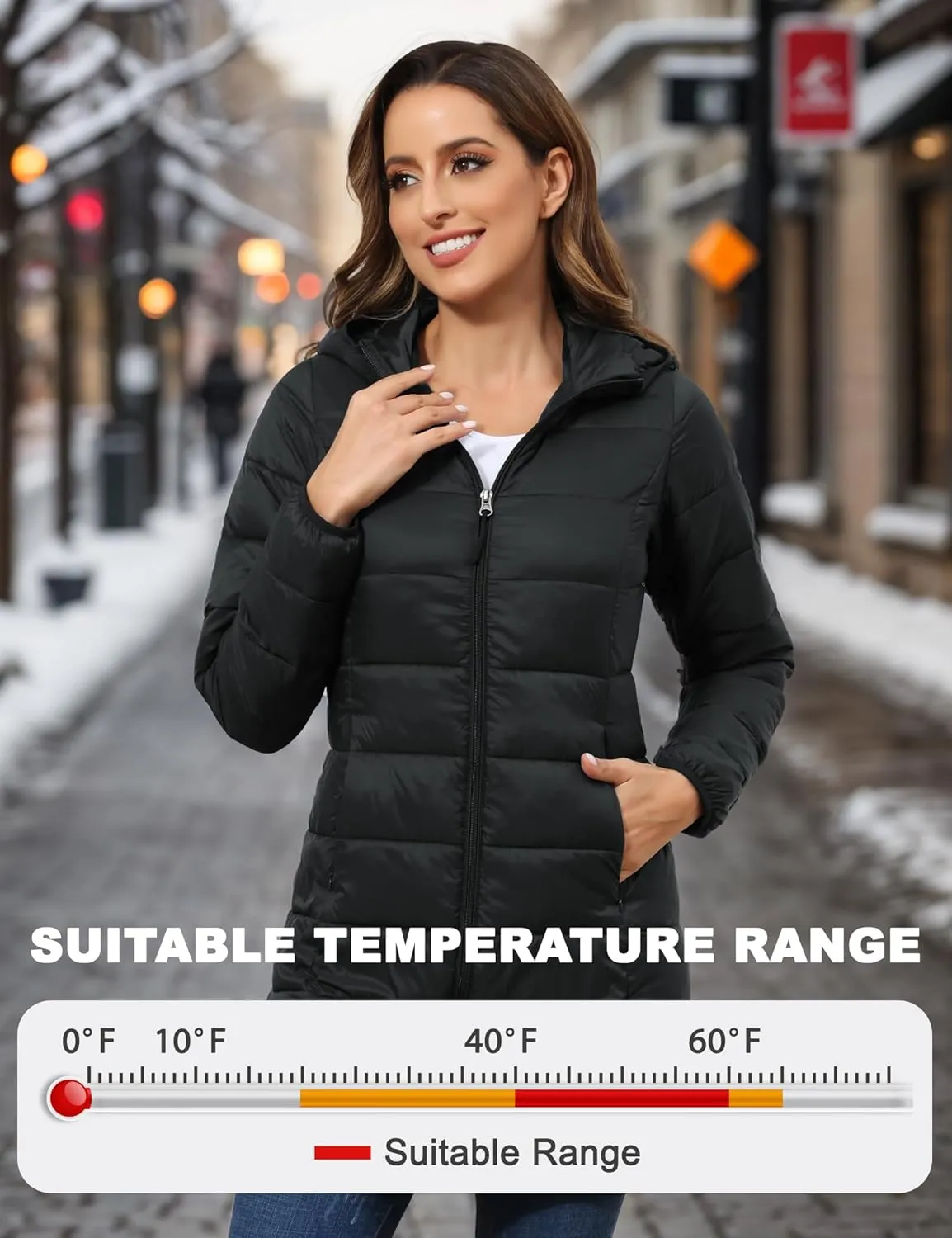 ROYAL MATRIX Women's Packable Puffer Jacket with Hood, Lightweight Long Quilted Puffer Coat with Pockets