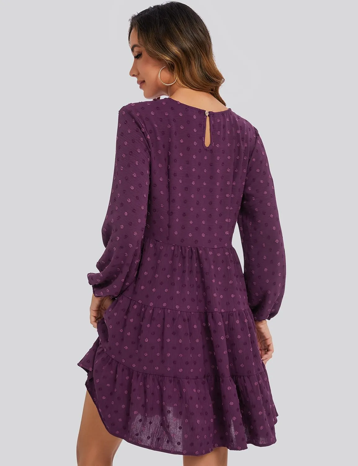 ROYLAMP Women's Swiss Dots Dress Long Sleeve Crew Neck Tiered Casual Spring Boho Flowy Tunic Shift Mini Dresses