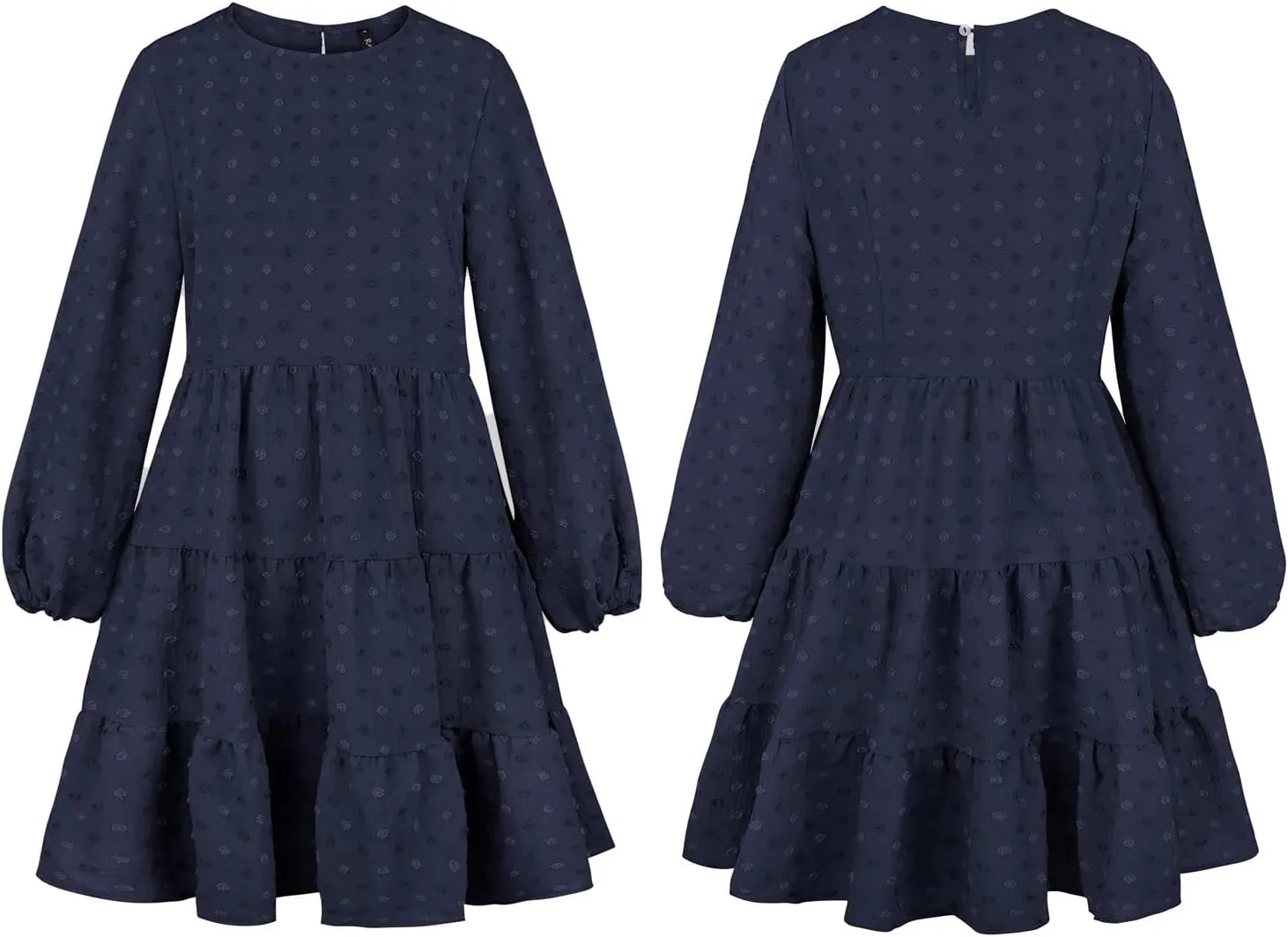 ROYLAMP Women's Swiss Dots Dress Long Sleeve Crew Neck Tiered Casual Spring Boho Flowy Tunic Shift Mini Dresses