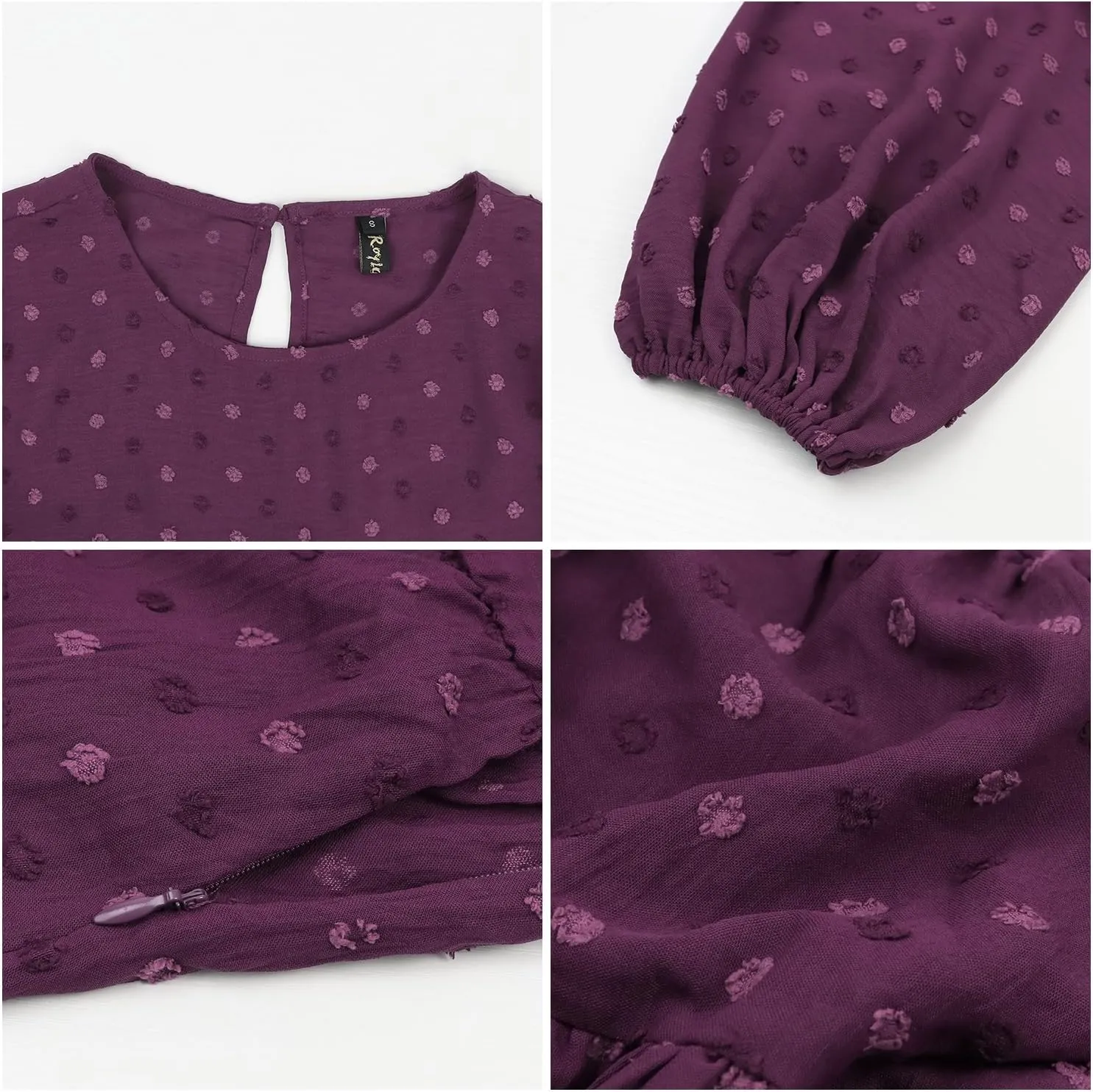 ROYLAMP Women's Swiss Dots Dress Long Sleeve Crew Neck Tiered Casual Spring Boho Flowy Tunic Shift Mini Dresses