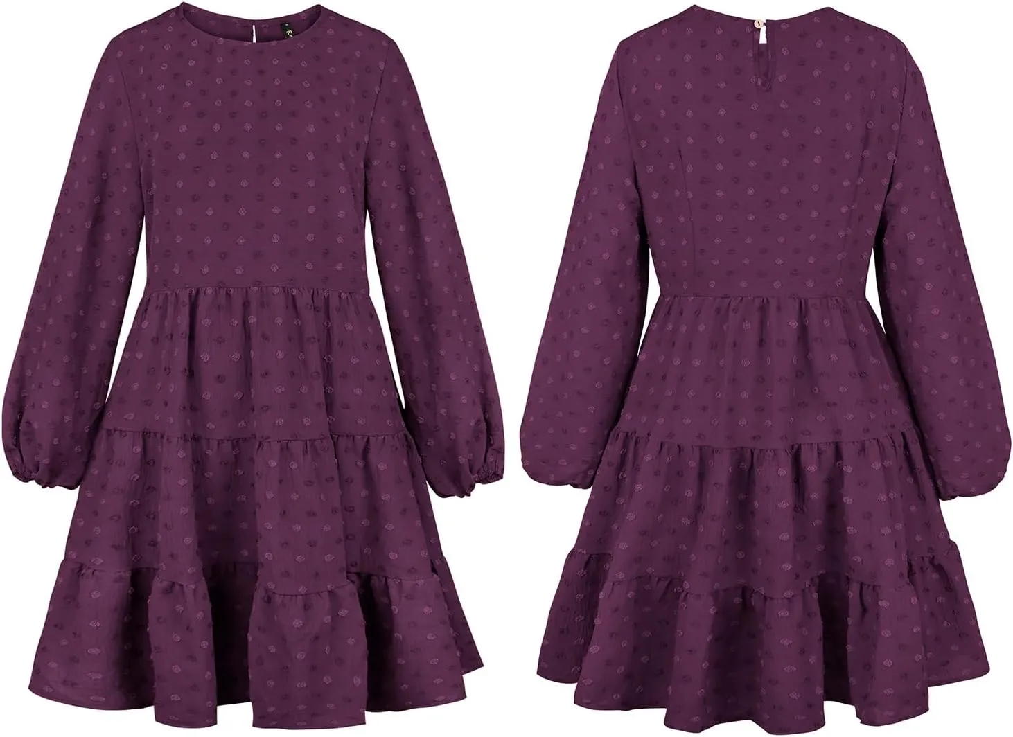 ROYLAMP Women's Swiss Dots Dress Long Sleeve Crew Neck Tiered Casual Spring Boho Flowy Tunic Shift Mini Dresses