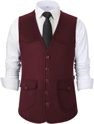 SevenBoy Men's Suede Leather Suit Vest Vintage Western Cowboy Waistcoat Regular Fit
