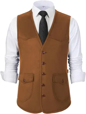 SevenBoy Men's Suede Leather Suit Vest Vintage Western Cowboy Waistcoat Regular Fit