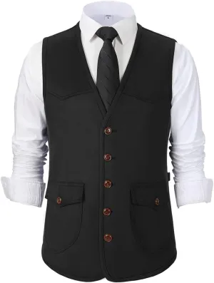 SevenBoy Men's Suede Leather Suit Vest Vintage Western Cowboy Waistcoat Regular Fit