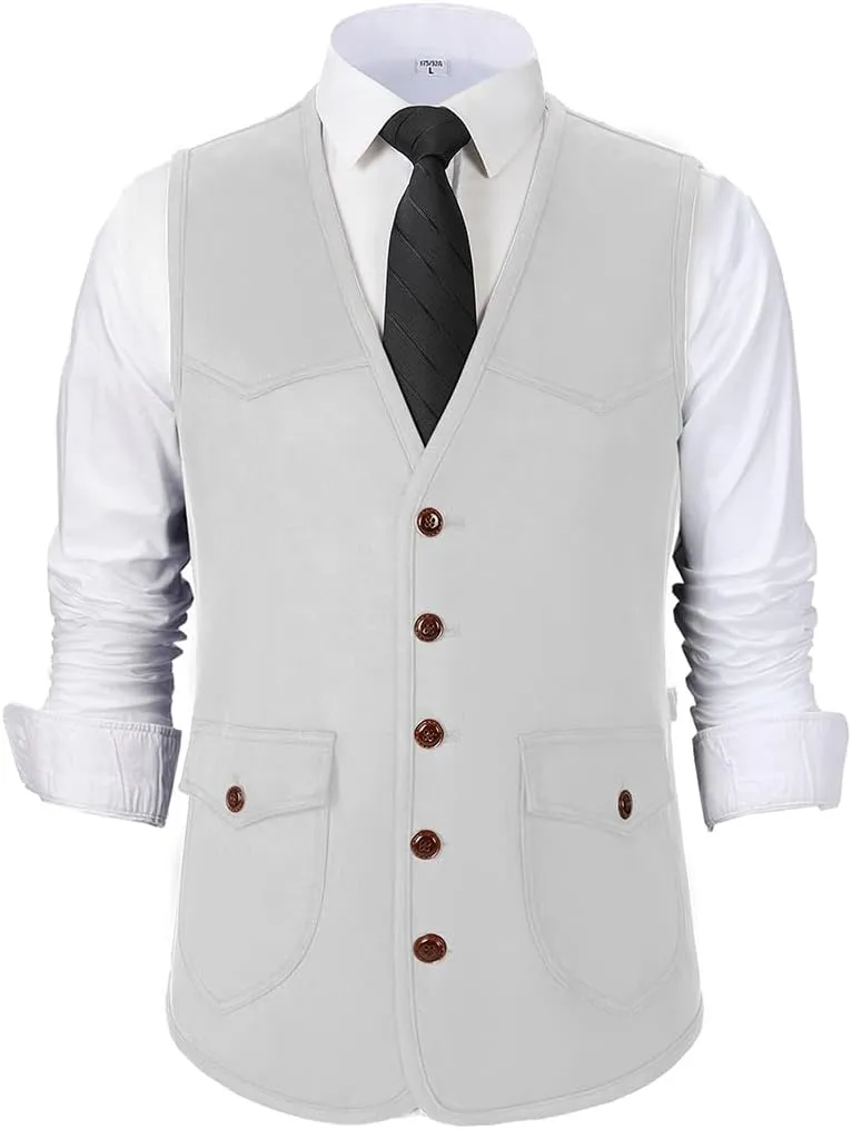 SevenBoy Men's Suede Leather Suit Vest Vintage Western Cowboy Waistcoat Regular Fit