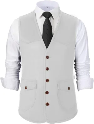 SevenBoy Men's Suede Leather Suit Vest Vintage Western Cowboy Waistcoat Regular Fit