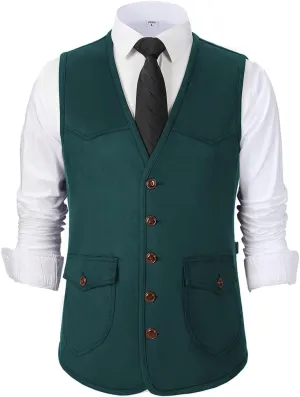 SevenBoy Men's Suede Leather Suit Vest Vintage Western Cowboy Waistcoat Regular Fit