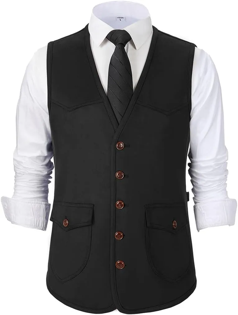 SevenBoy Men's Suede Leather Suit Vest Vintage Western Cowboy Waistcoat Regular Fit