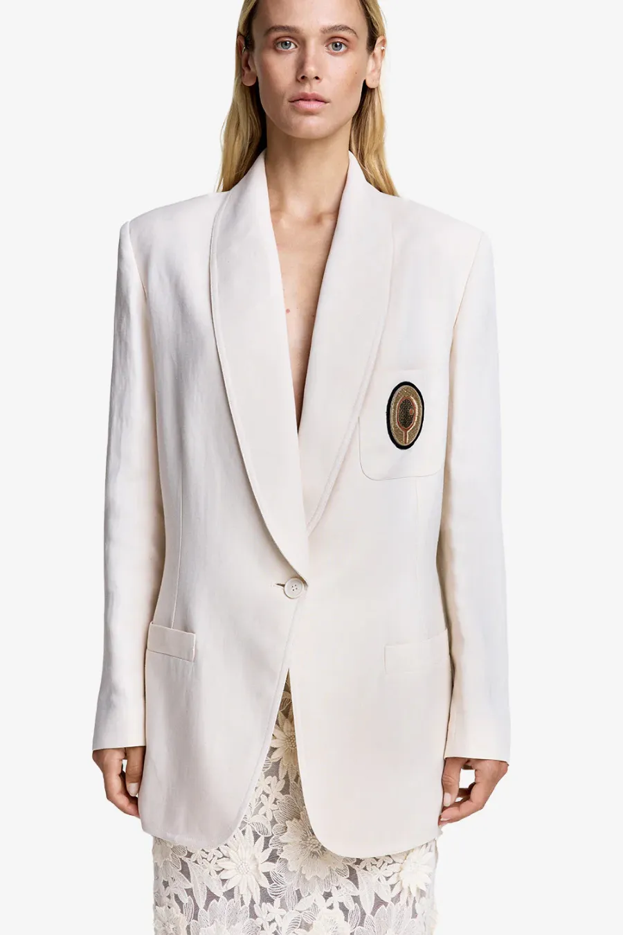Shawl Collar Oversized Blazer Bone