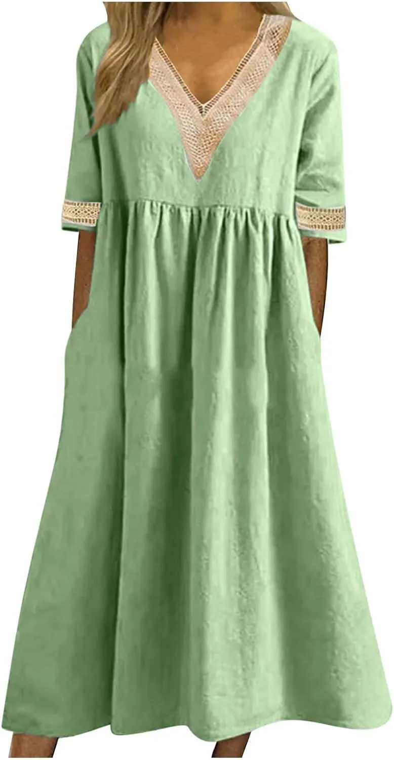 Shirt Dresses for Women Short Sleeve Pleated Summer Maxi Dresses Casual Floral Print Flowy A-Line Beach Sundress