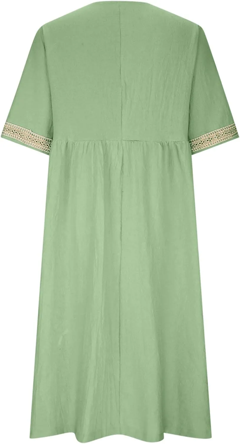Shirt Dresses for Women Short Sleeve Pleated Summer Maxi Dresses Casual Floral Print Flowy A-Line Beach Sundress