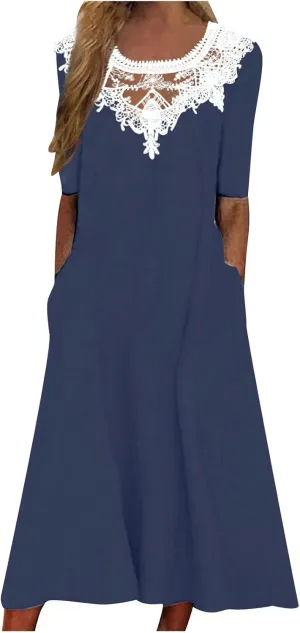 Shirt Dresses for Women Short Sleeve Pleated Summer Maxi Dresses Casual Floral Print Flowy A-Line Beach Sundress