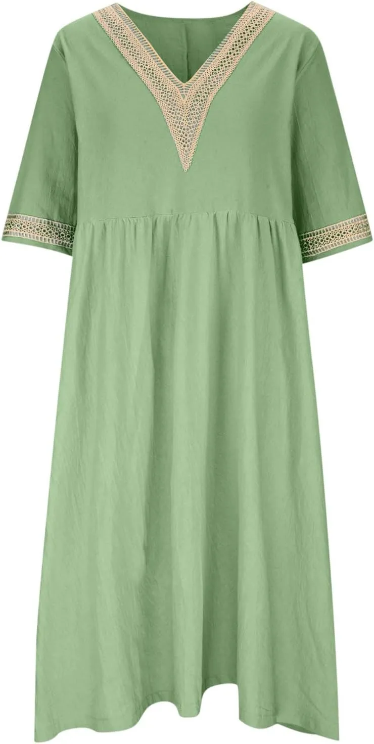 Shirt Dresses for Women Short Sleeve Pleated Summer Maxi Dresses Casual Floral Print Flowy A-Line Beach Sundress