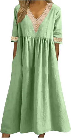 Shirt Dresses for Women Short Sleeve Pleated Summer Maxi Dresses Casual Floral Print Flowy A-Line Beach Sundress