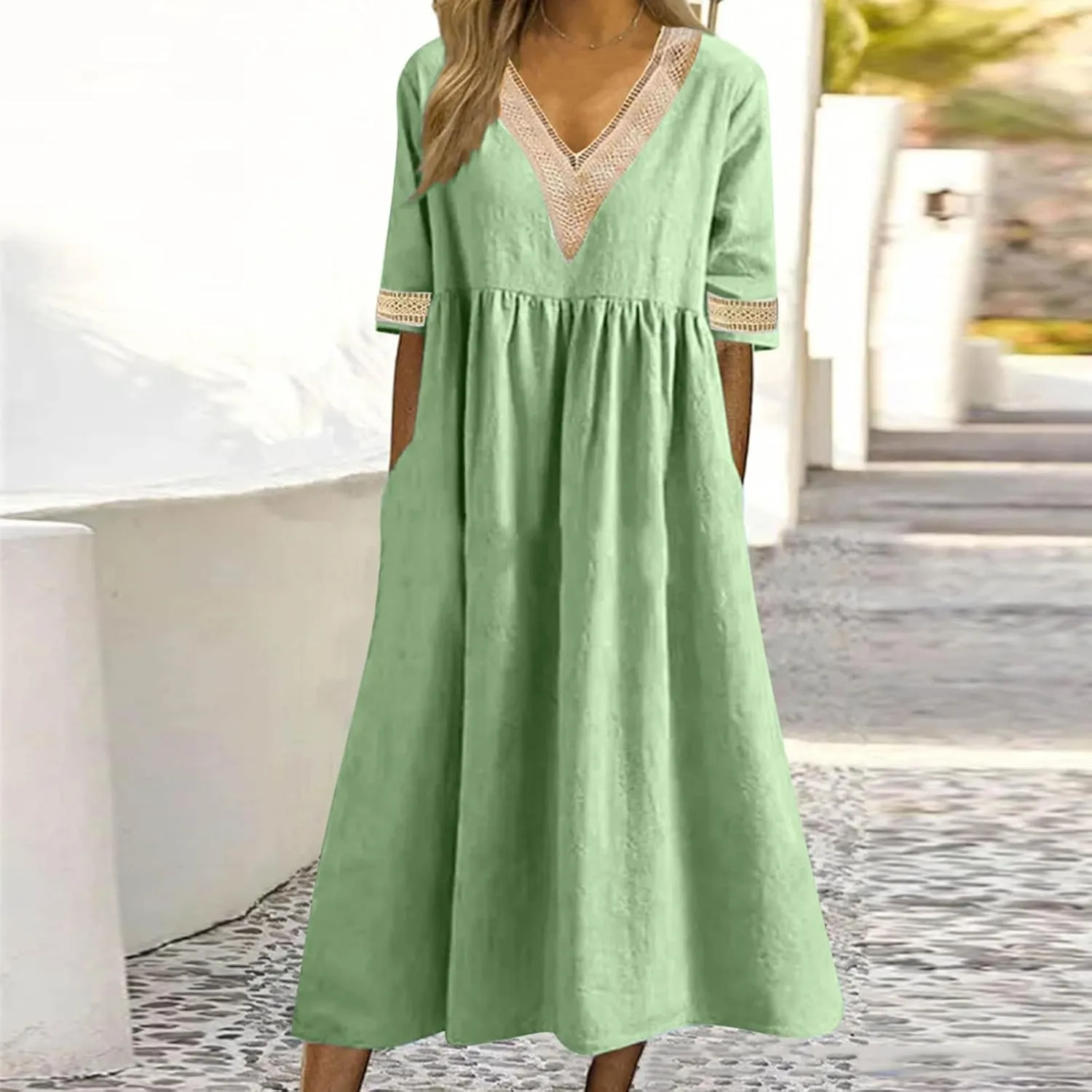 Shirt Dresses for Women Short Sleeve Pleated Summer Maxi Dresses Casual Floral Print Flowy A-Line Beach Sundress