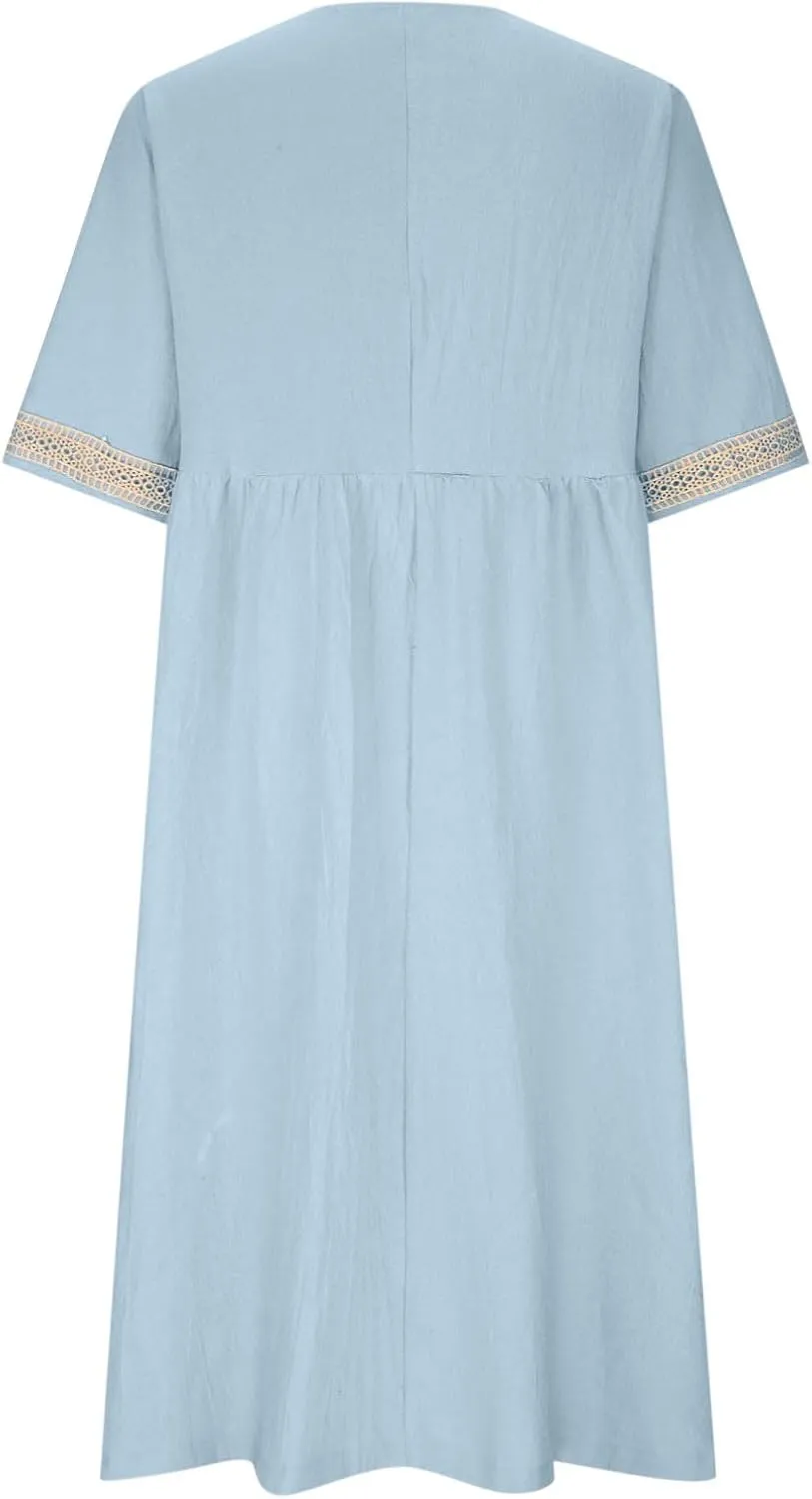 Shirt Dresses for Women Short Sleeve Pleated Summer Maxi Dresses Casual Floral Print Flowy A-Line Beach Sundress
