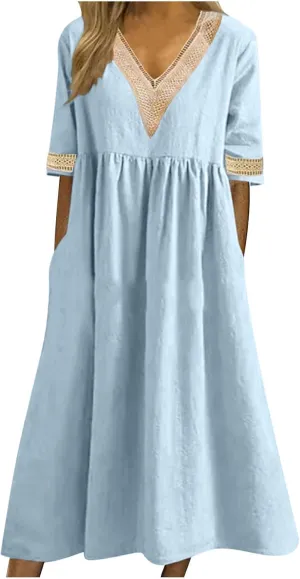 Shirt Dresses for Women Short Sleeve Pleated Summer Maxi Dresses Casual Floral Print Flowy A-Line Beach Sundress
