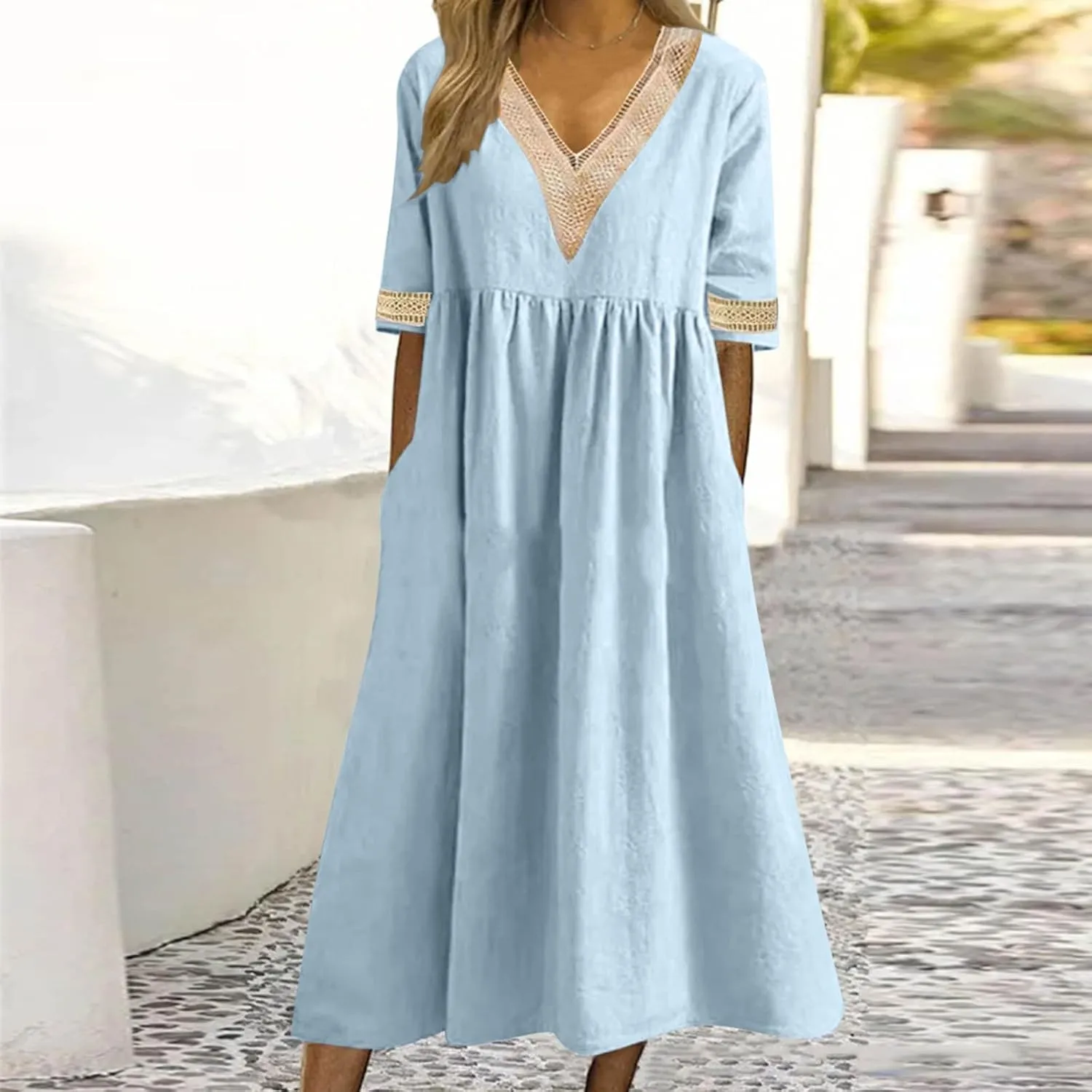 Shirt Dresses for Women Short Sleeve Pleated Summer Maxi Dresses Casual Floral Print Flowy A-Line Beach Sundress