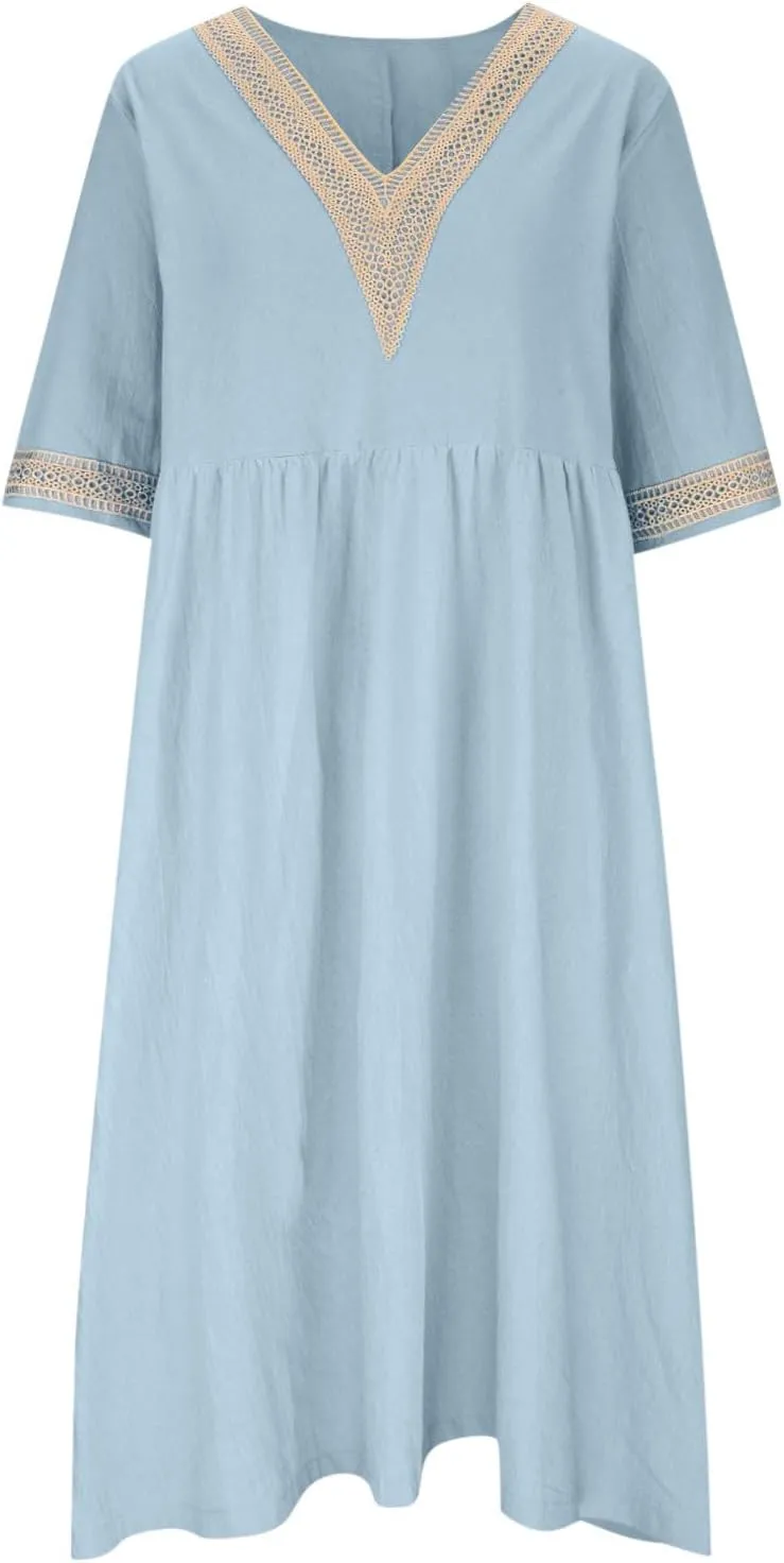 Shirt Dresses for Women Short Sleeve Pleated Summer Maxi Dresses Casual Floral Print Flowy A-Line Beach Sundress