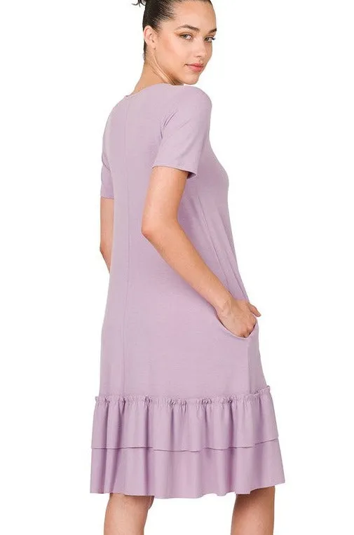 Short Sleeve Round Neck Ruffle Hem Dress