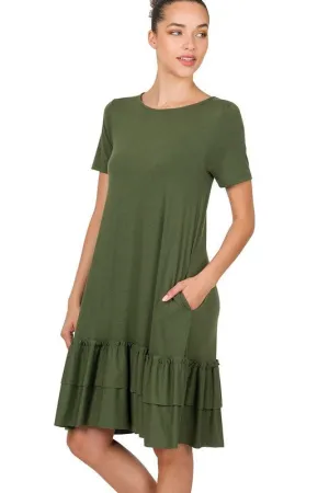 Short Sleeve Round Neck Ruffle Hem Dress