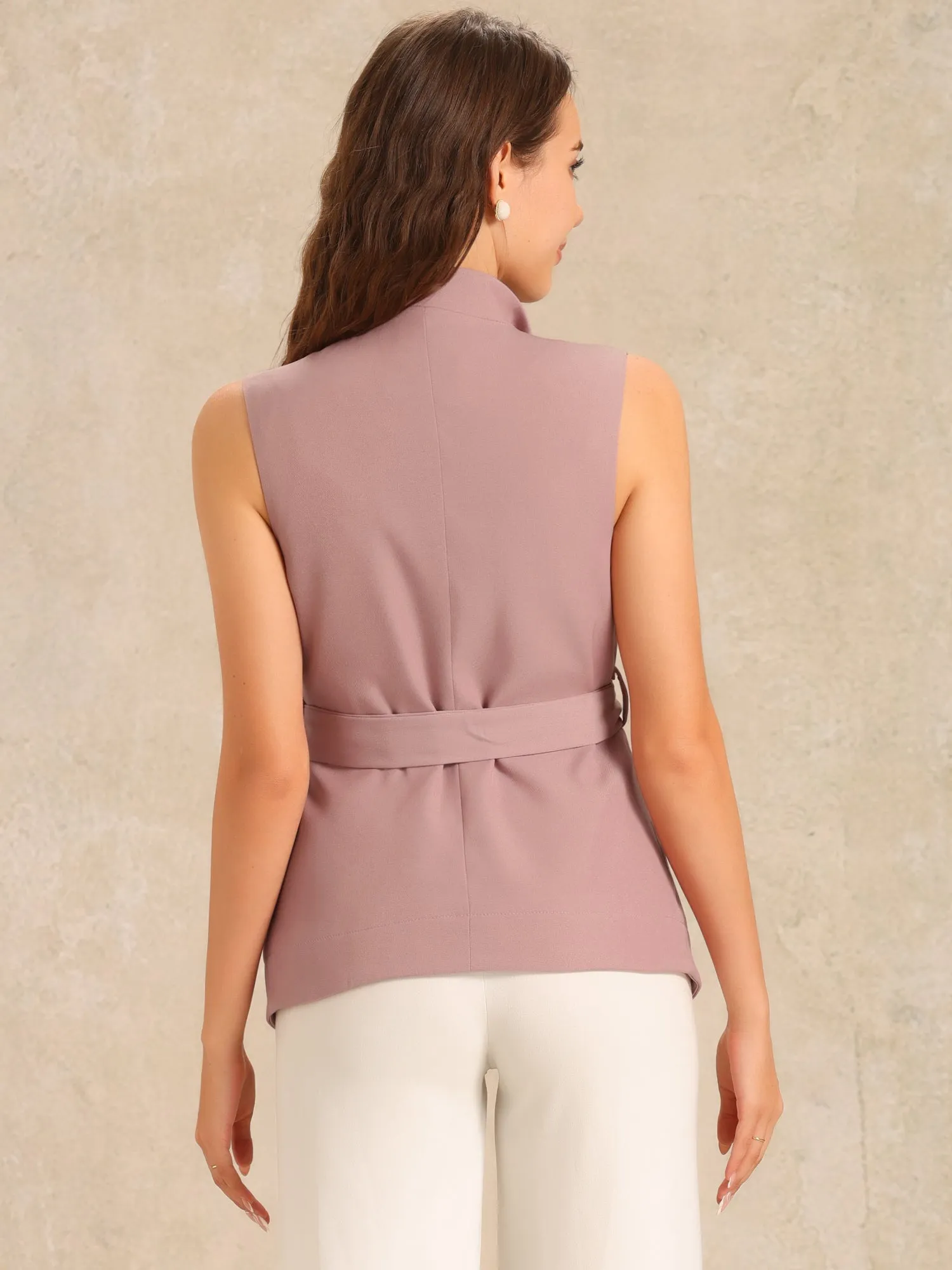 Sleeveless Casual Shawl Collar Belted Work Office Suit Jacket Vest