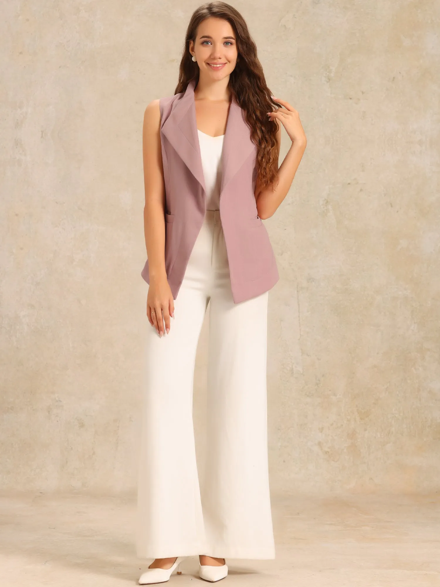 Sleeveless Casual Shawl Collar Belted Work Office Suit Jacket Vest