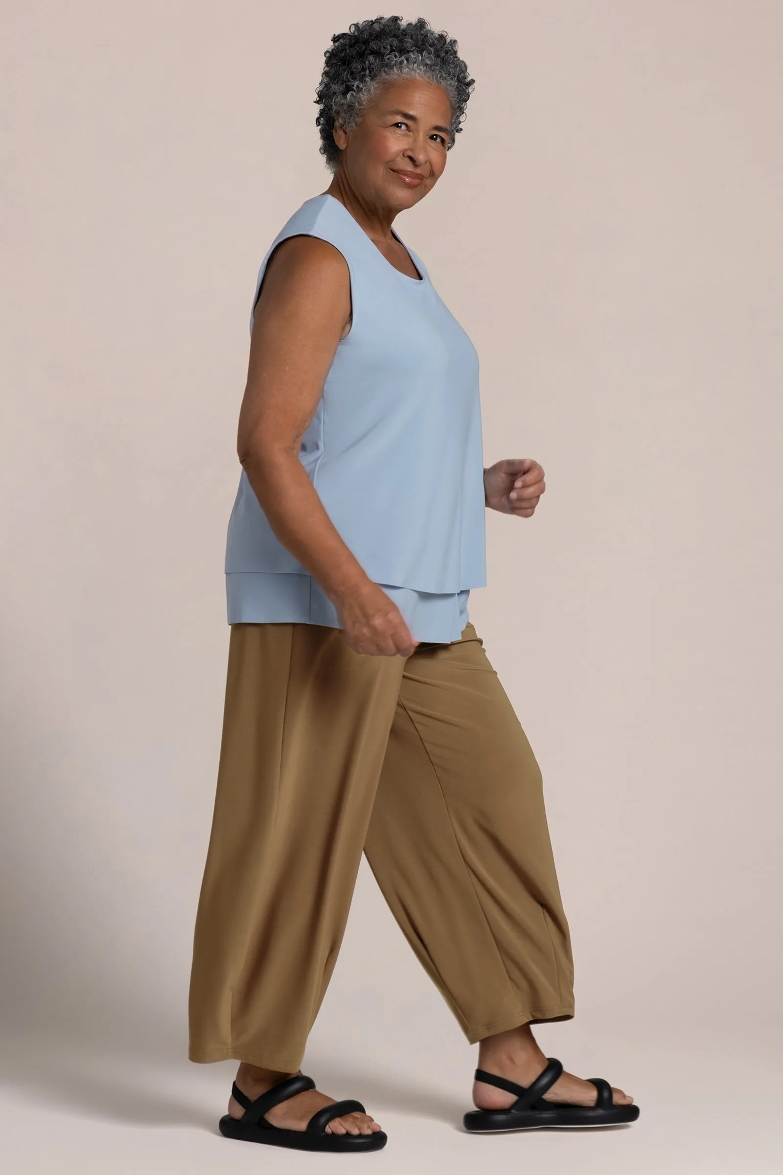 Sleeveless Double Layer Shell | Stone Blue