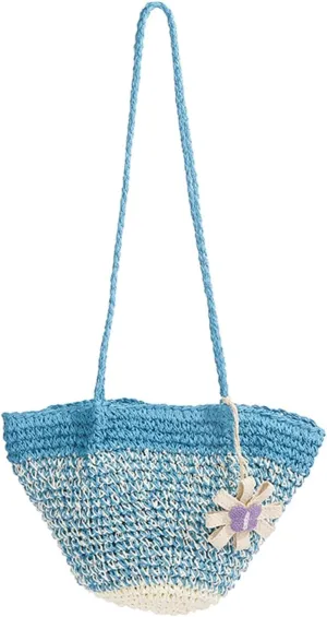 Straw Woven Bucket Bag Beach Summer Crossbody Purse Casual Travel Festival Shoulder Bag