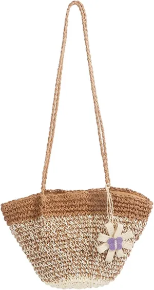 Straw Woven Bucket Bag Beach Summer Crossbody Purse Casual Travel Festival Shoulder Bag