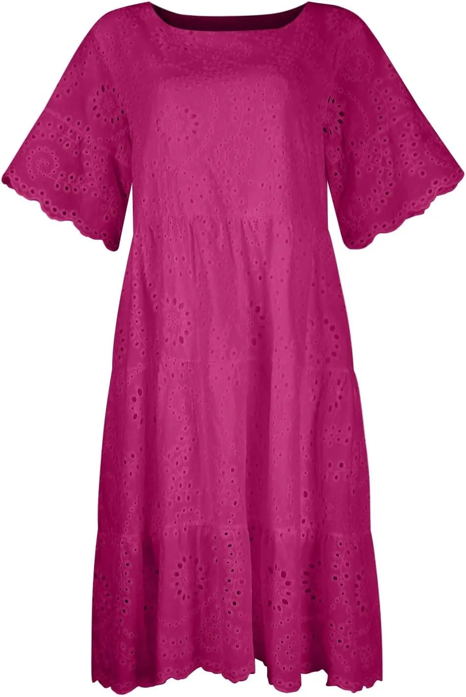 Summer Dresses for Women 2024 Round Neck Short Sleeve Skirt Embroidered Lace Hollow Out Dress Casual Clothes