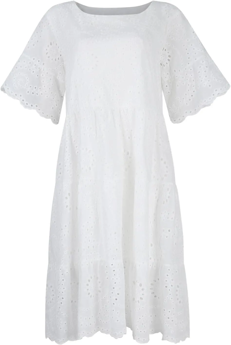 Summer Dresses for Women 2024 Round Neck Short Sleeve Skirt Embroidered Lace Hollow Out Dress Casual Clothes