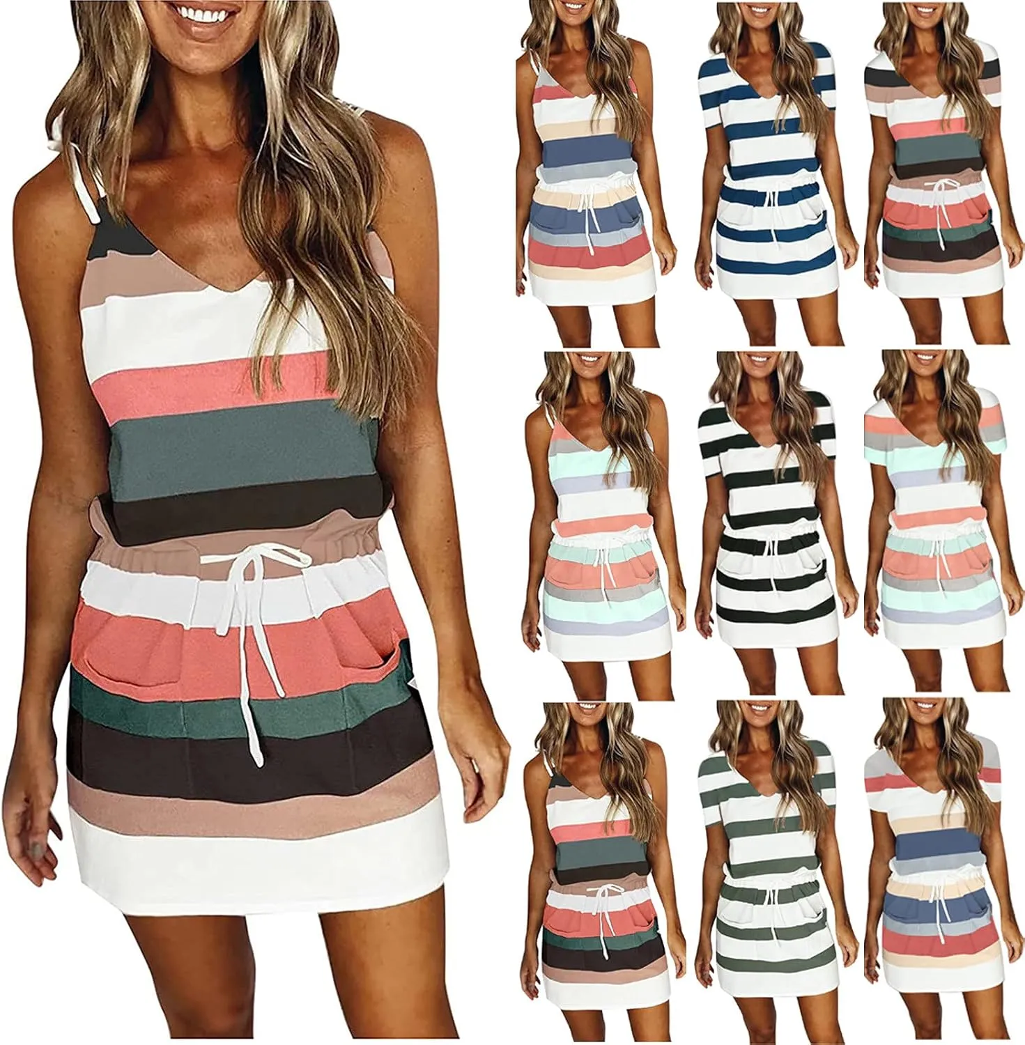 Summer Dresses for Women 2025 Causal Short Sleeve V Neck Sundresses Tie Front A-Line Dresses Beach Vacation Clothes